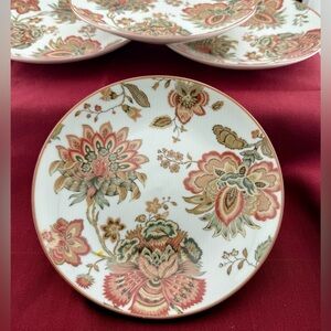 4 Winter Floral Red by 222 FIFTH appetizer plates. 6 3/8”